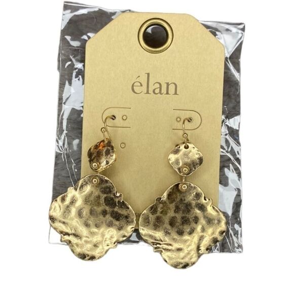 Boho Ethnic Dangle Earrings Antiqued Goldtone 2 Inch L - Picture 5 of 7